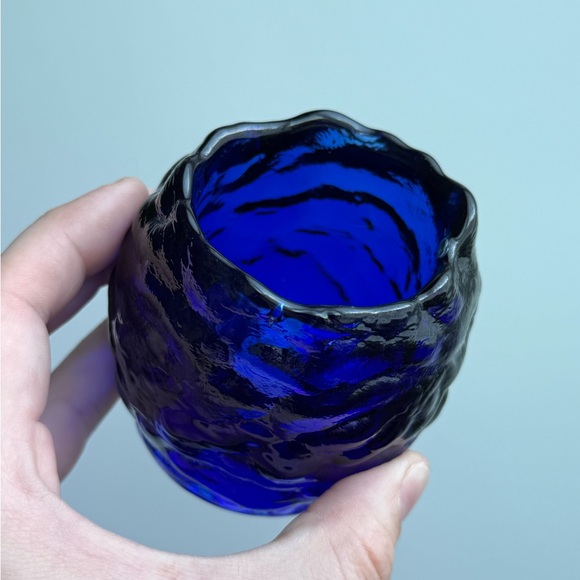 2 Vintage Cobalt Blue Brutalist Glass Votive Tealight Candle Holders - Picture 7 of 14